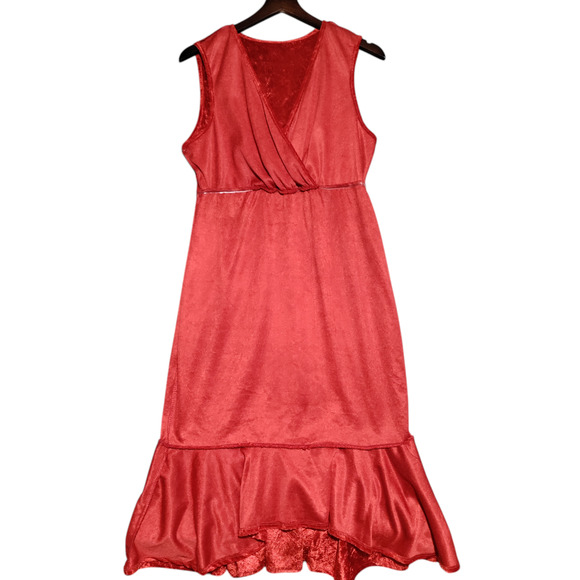 Espresso Womens Red Velour Dress Size Large Sleeveless V-Neck Mermaid Valentines - Picture 6 of 12